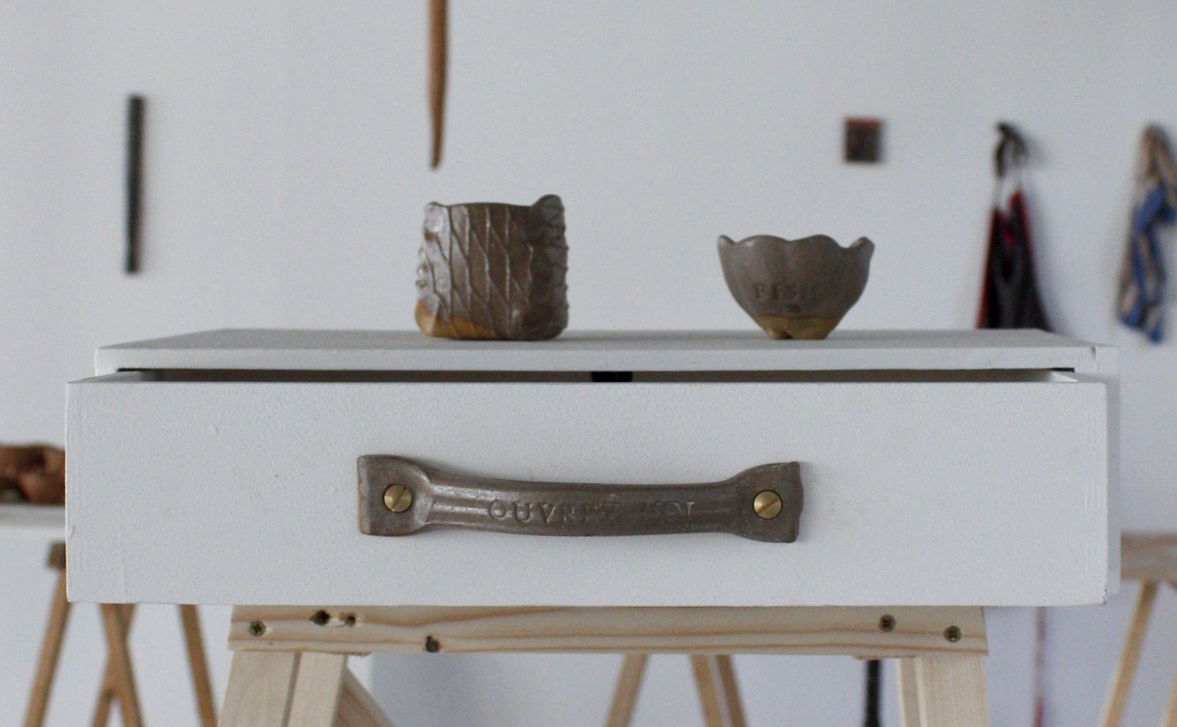 Drawer handle, medium cup and small cup - 2021 - single fired stoneware – variable sizes